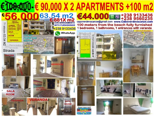 AANBIEDING €90.000 -X 2 APPARTEMENTEN M2 Sal, Kaapverdië, vakantie, caboverdevacanze, Vakanties in Kaapverdië, eeevai.com