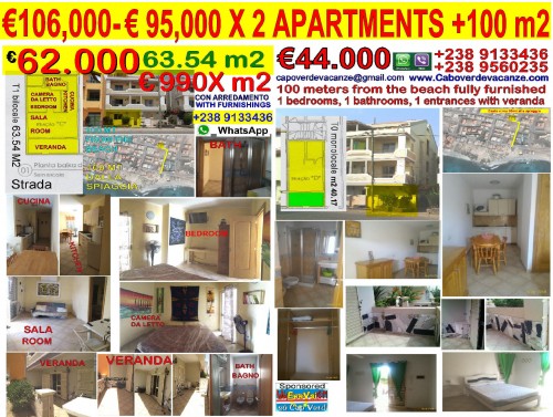 OFFERTISSIMA2 95,000 欧元 X 2 M2 公寓 63+44 OASIS 盐, 佛得角, 假期, 卡内德维德卡坎泽, 你好。